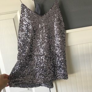Express Sequin Cami Top - Silver